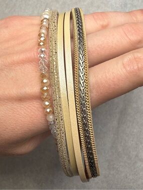 Multi-Strand Beige Crystal Wrap Bracelet
